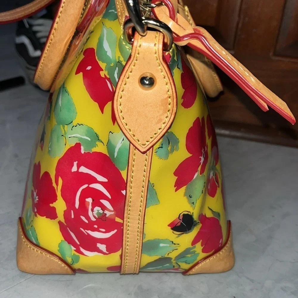 Dooney Bourke  Satchel Crossbody  shoulder Bag  vinyl coated floral/leather EUC